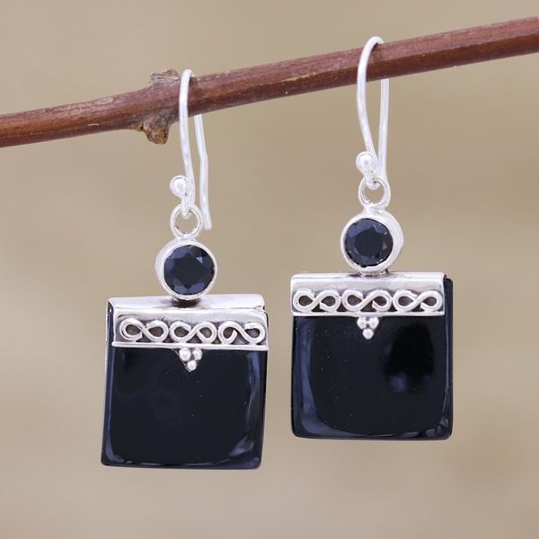 Alternate image for Black Onyx and Silver Dangle Earrings Glory in Black