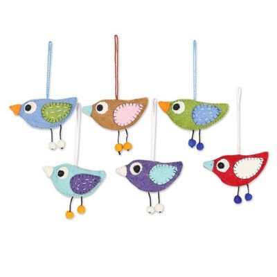 Alternate image for Handcrafted Bird Ornaments Set of 6 Colorful Birds