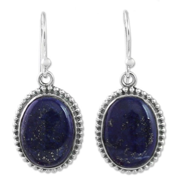 Alternate image for Lapis Lazuli Dangle Earrings with Gold Colored Flecks Blue Royalty