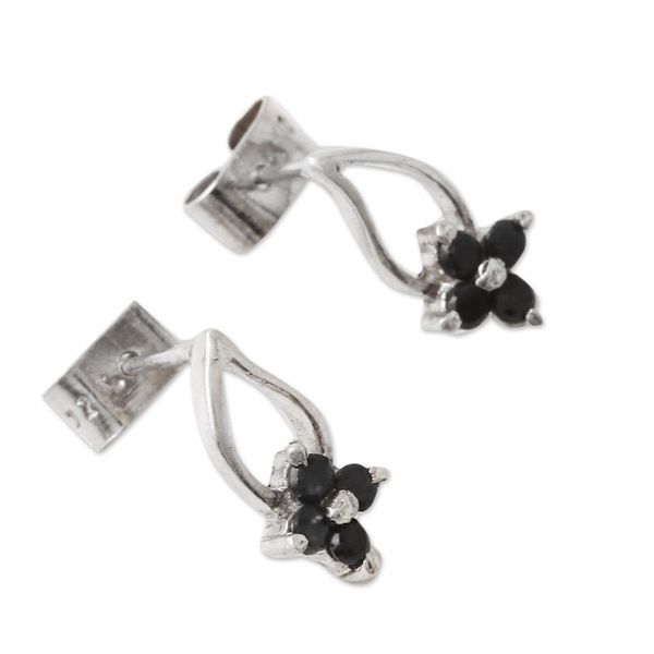 Alternate image for Floral Sterling Silver Drop Earrings with Sapphire Stones Spring of Kindness