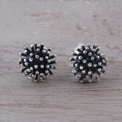 Alternate image for Modern Sterling Silver Stud Earrings from India Spiny Burst