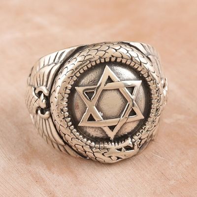 Alternate image for Mens Hand Crafted Sterling Silver Signet Ring Sacred Star