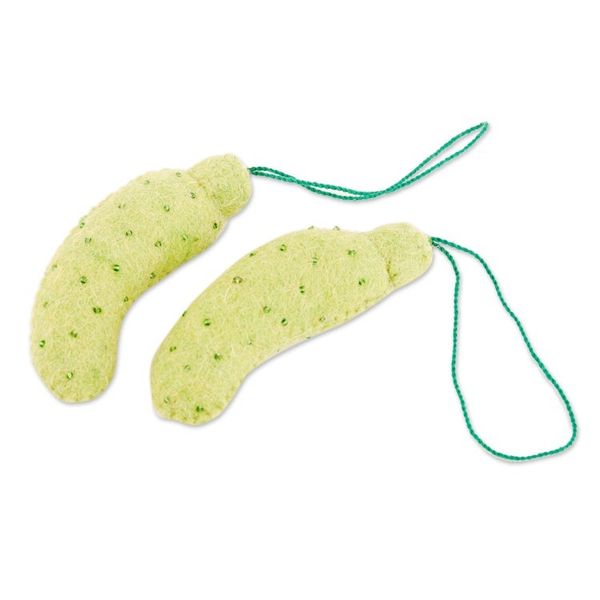 Alternate image for Pair of Handcrafted Wool Felt Pickle Ornaments from India Christmas Pickle