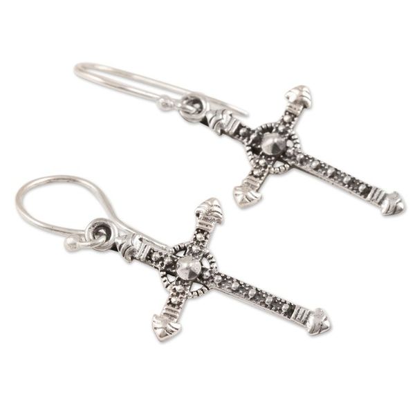 Alternate image for Sterling Silver Cross Dangle Earrings from India Faithful Dazzle