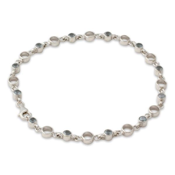 Alternate image for Link Style Anklet with Blue Topaz and Sterling SIlver Elegant Simplicity