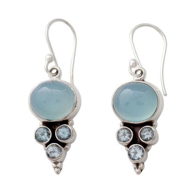 Alternate image for Light Blue Gemstone Earrings in Sterling Silver Settings Bubbling Stream