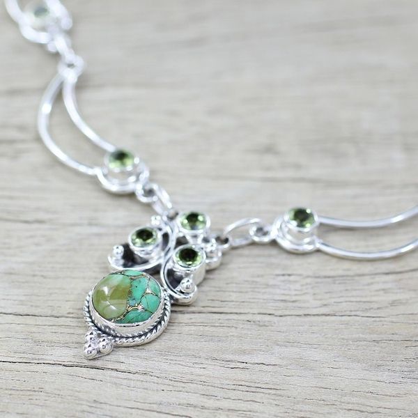 Alternate image for Hand Made Peridot Turquoise Pendant Necklace from India Radiant Princess in Green