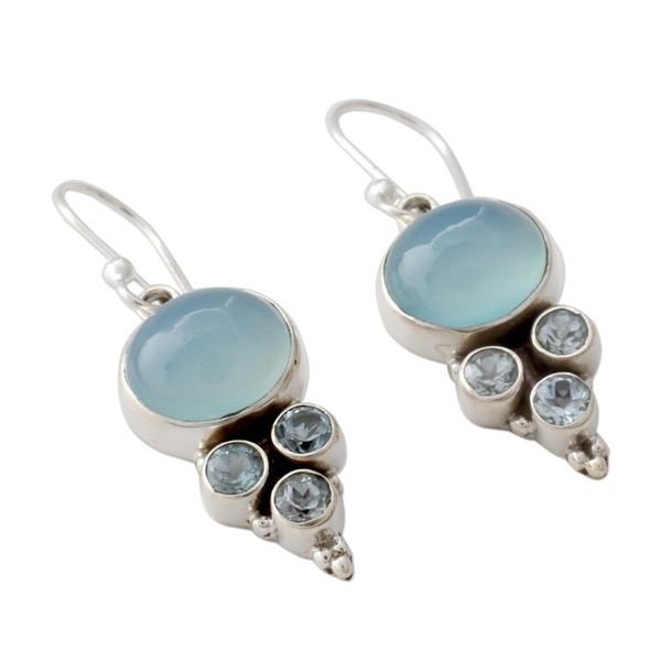 Alternate image for Light Blue Gemstone Earrings in Sterling Silver Settings Bubbling Stream
