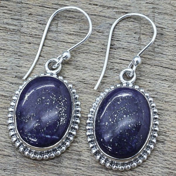 Alternate image for Lapis Lazuli Dangle Earrings with Gold Colored Flecks Blue Royalty