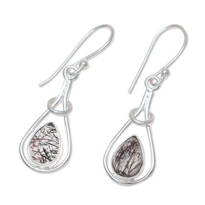 Alternate image for Drop-Shaped Rutilated Quartz Dangle Earrings from India Droplet Flair