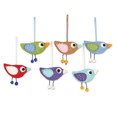 Alternate image for Handcrafted Bird Ornaments Set of 6 Colorful Birds