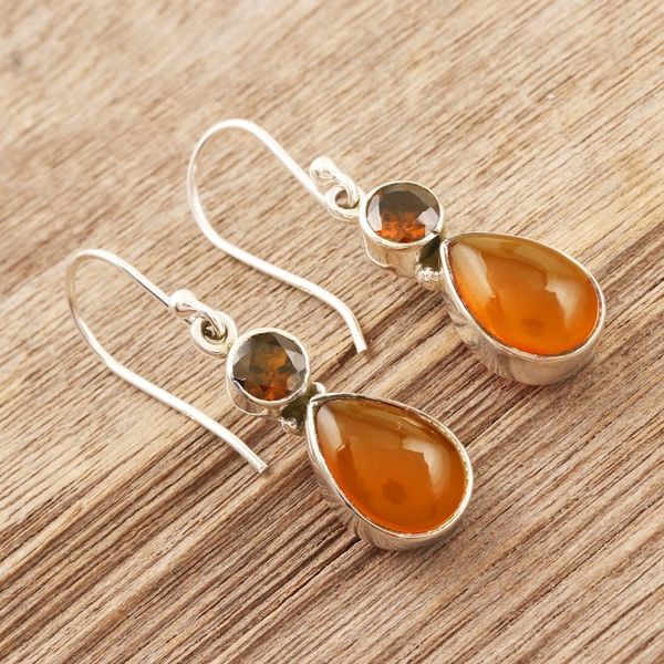 Alternate image for Handmade Garnet and Carnelian Gemstone Dangle Earrings Glorious Alliance