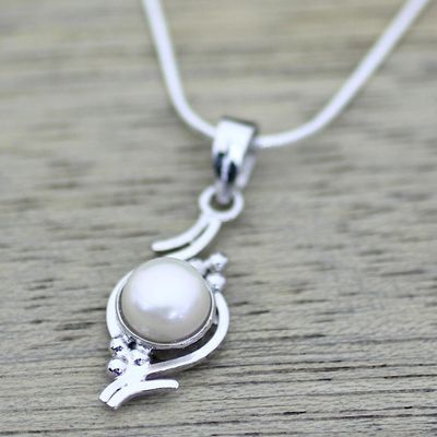 Alternate image for Pearl on Sterling Silver Necklace Bridal Jewelry Lightning Cloud