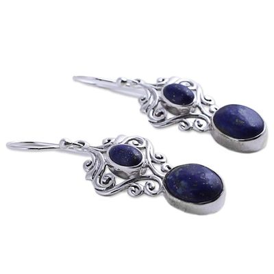 Alternate image for Handcrafted Lapis Lazuli and Sterling Silver Dangle Earrings Whimsical Tendrils