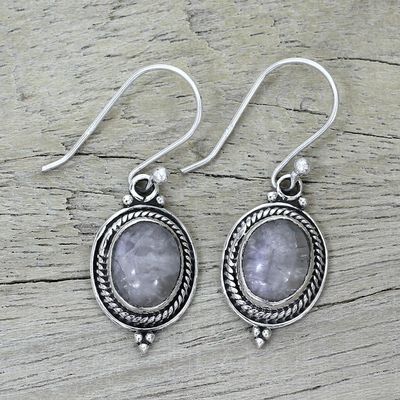 Alternate image for Sterling Silver Rainbow Moonstone Dangle Earrings India Moonlit Charm