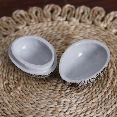 Alternate image for Hand-Painted Papier Mache Box with Leaf Motif Midnight Delight in Aqua