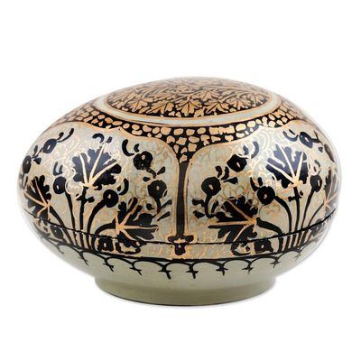 Alternate image for Hand-Painted Papier Mache Box with Leaf Motif Midnight Delight in Aqua