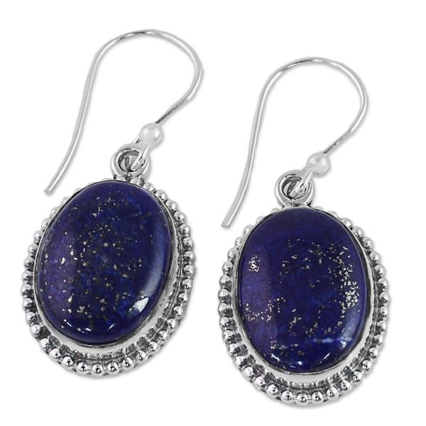 Alternate image for Lapis Lazuli Dangle Earrings with Gold Colored Flecks Blue Royalty