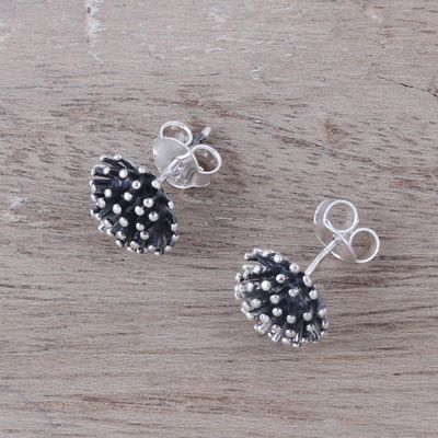 Alternate image for Modern Sterling Silver Stud Earrings from India Spiny Burst