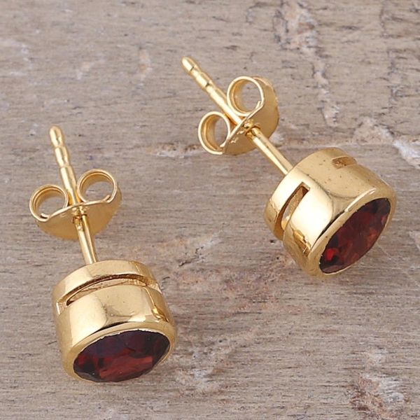 Alternate image for Handcrafted 22k Gold Plated Faceted Garnet Stud Earrings Sparkling World