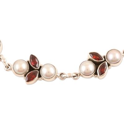 Alternate image for Garnet and Cultured Pearl Link Bracelet Radiant in Red