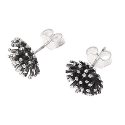 Alternate image for Modern Sterling Silver Stud Earrings from India Spiny Burst