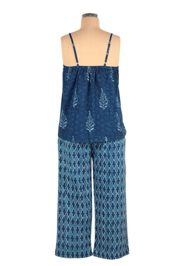 Alternate image for Cotton Pajama Set with Leafy and Moroccan Inspired Pattern Blue Fall