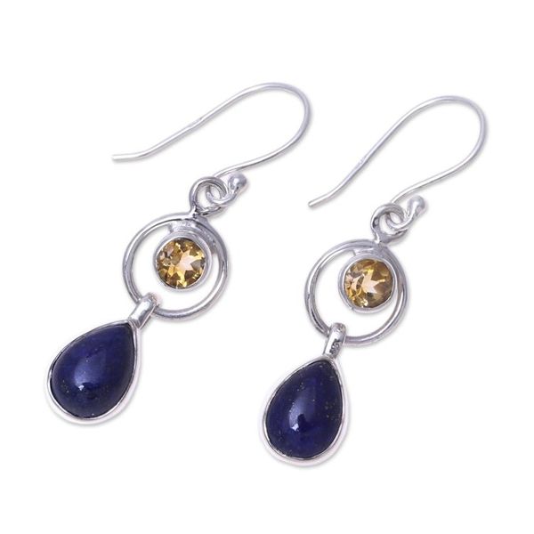 Alternate image for Lapis Lazuli and Citrine Dangle Earrings from India Gleaming Midnight