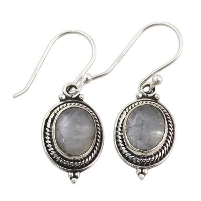 Alternate image for Sterling Silver Rainbow Moonstone Dangle Earrings India Moonlit Charm