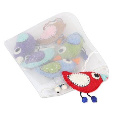 Alternate image for Handcrafted Bird Ornaments Set of 6 Colorful Birds