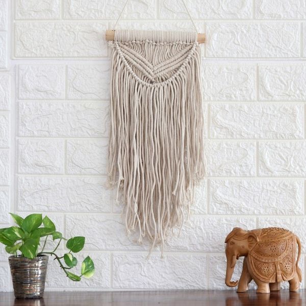 Alternate image for Handcrafted Braided Cotton Wall Hanging with Pine Wood Rod Bohemian Rain