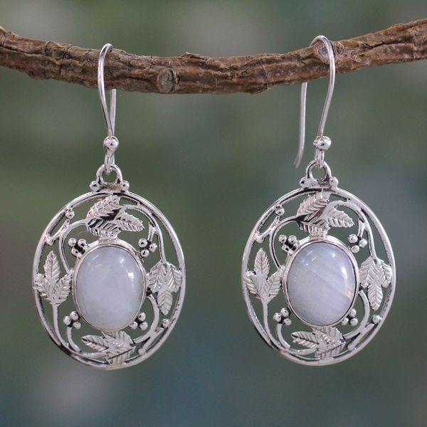 Alternate image for Handcrafted Rainbow Moonstone and Sterling Silver Earrings Moonlit Avatar