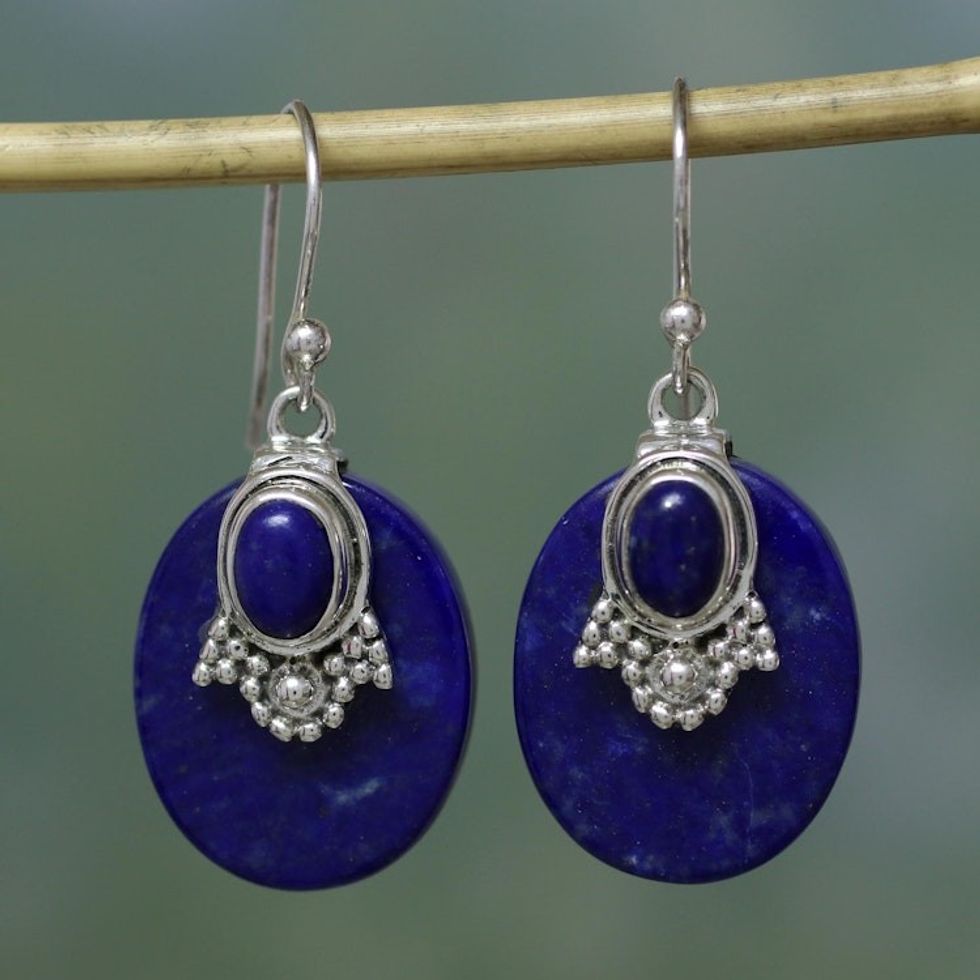 Artisan Jewelry Lapis Lazuli and Sterling Silver Earrings 'Constellations'