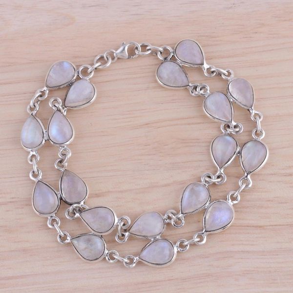 Alternate image for Rainbow Moonstone and Sterling Silver Link Bracelet Eternal Nature