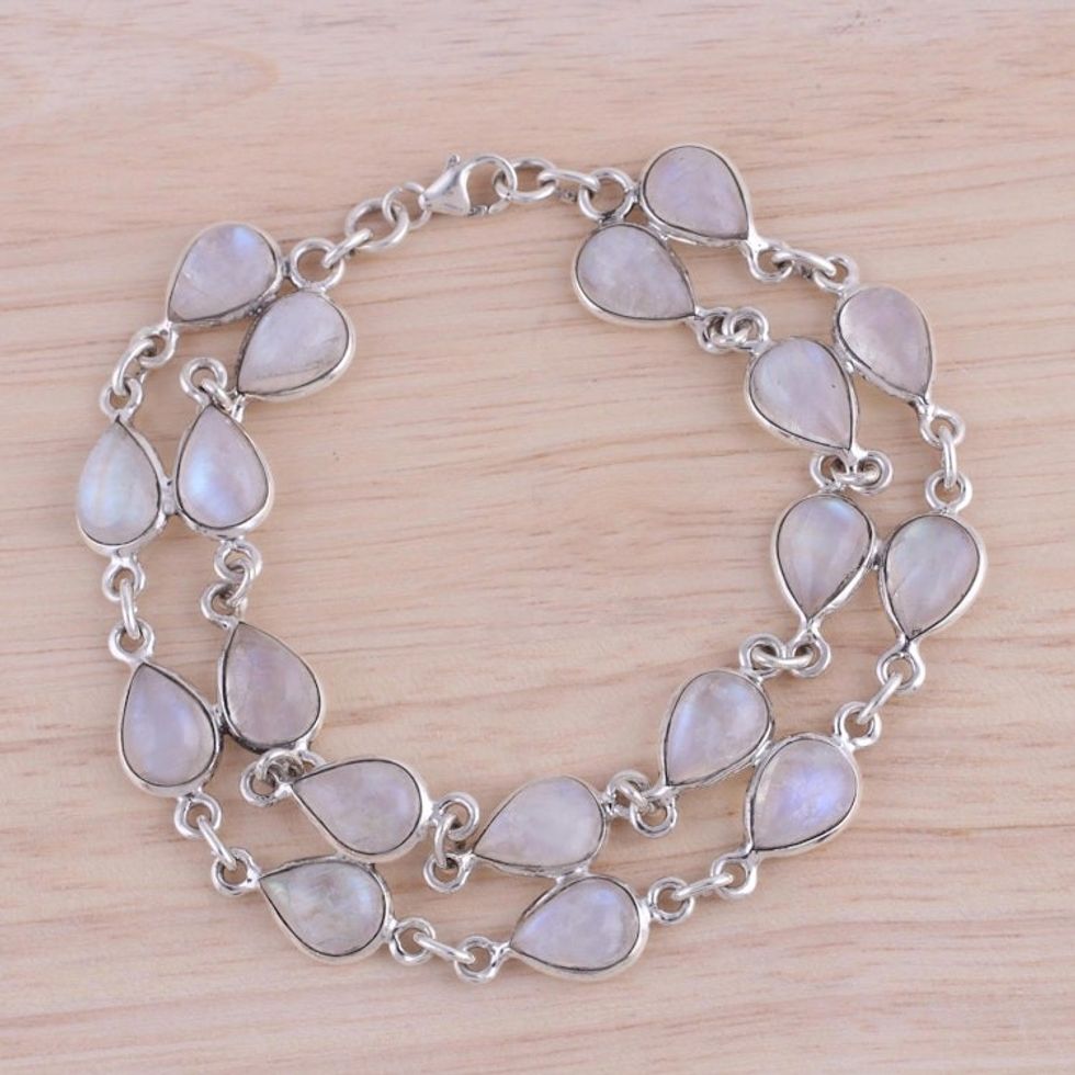 Rainbow Moonstone and Sterling Silver Link Bracelet 'Eternal Nature'