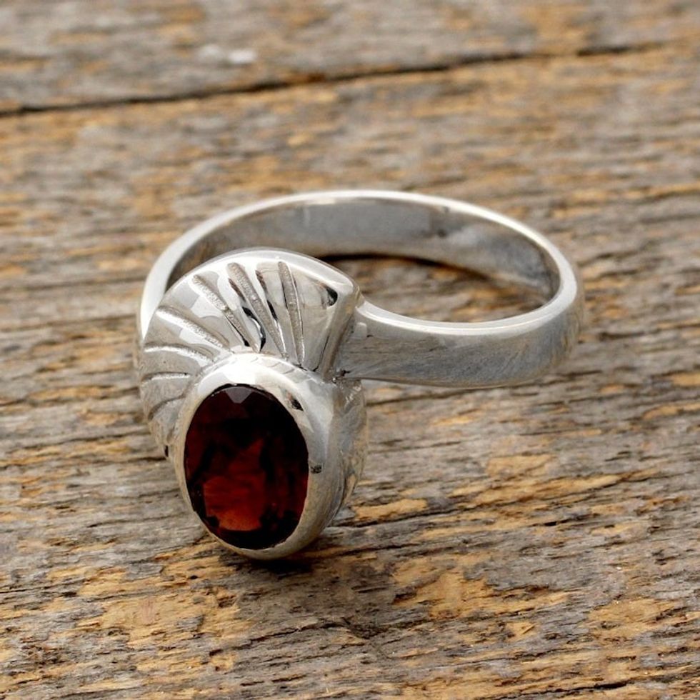 Handmade Sterling Silver and Garnet Ring 'Love Shield'