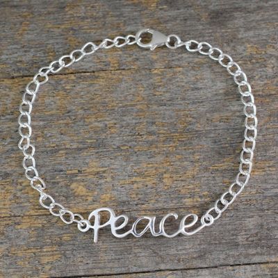 Alternate image for Artisan Crafted Sterling Silver Bracelet with Peace Theme Remembrance of Peace
