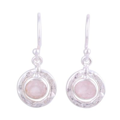 Image for Rose Quartz Earrings in Textured Sterling Silver Dawning Charm