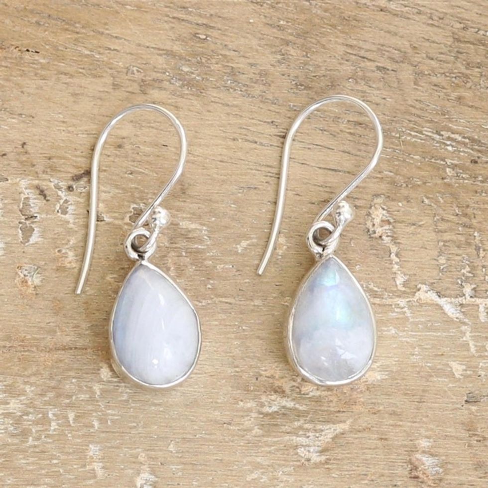 Rainbow Moonstone Earrings India Sterling Silver Jewelry 'Luminous Light'