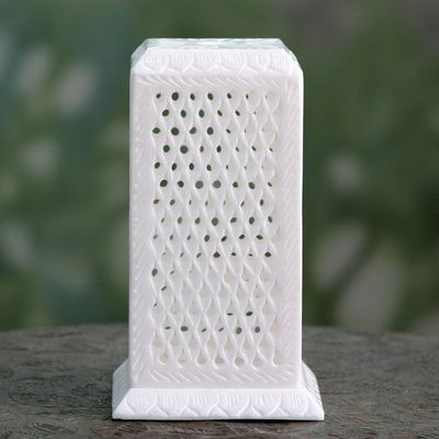 Alternate image for White Marble Tealight Holder Carved by Hand in India Mughal Pillar of Light