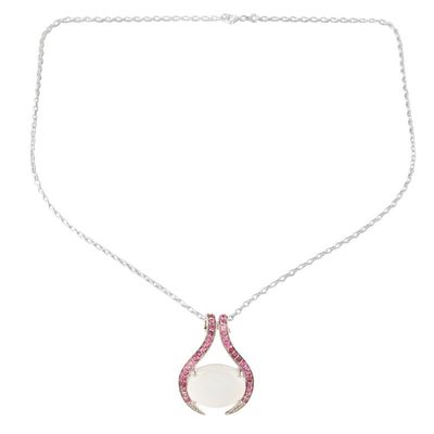 Alternate image for Hand Made Ruby and Moonstone Pendant Necklace Pink Sky