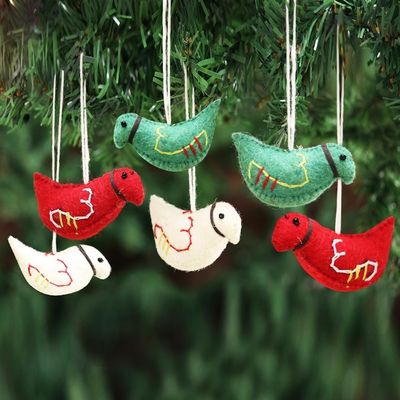 Alternate image for Assorted Color Wool Felt Pigeon Ornaments Set of 6 Christmas Pigeons