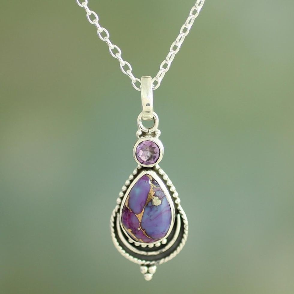 Silver Necklace with Amethyst and Composite Turquoise 'Mughal Lilac'