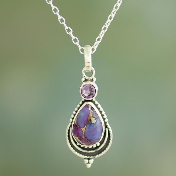 Alternate image for Silver Necklace with Amethyst and Composite Turquoise Mughal Lilac