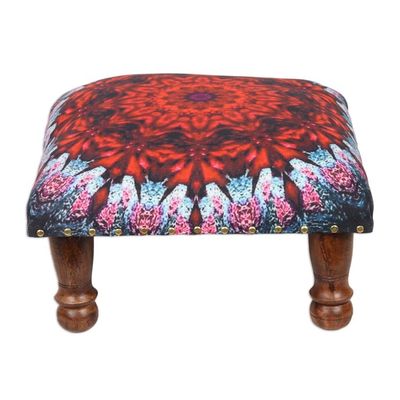 Alternate image for Multicolored Mandala Motif Ottoman with Wood Legs Heavenly Flower