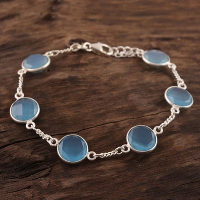 Alternate image for 21-Carat Blue Chalcedony Station Bracelet from India Shimmering Blue