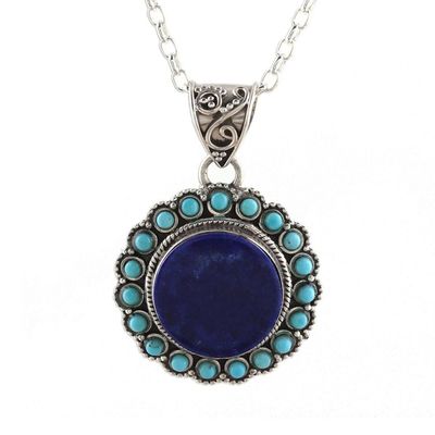 Alternate image for Lapis Lazuli and Composite Turquoise Pendant Necklace Glamorous Bloom