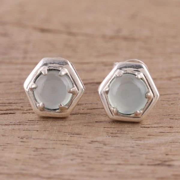 Alternate image for 925 Sterling Silver Aqua Chalcedony Hexagon Stud Earrings Aqua Grace