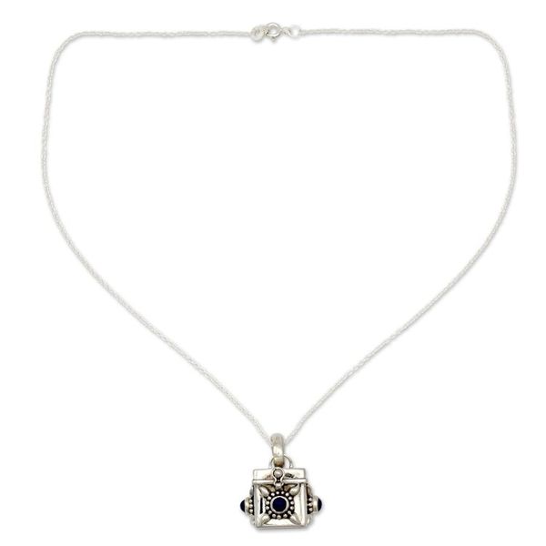 Alternate image for Fair Trade Sterling Silver and Lapis Lazuli Locket Necklace Royal Prayer