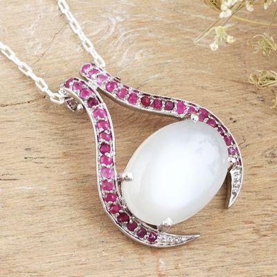 Alternate image for Hand Made Ruby and Moonstone Pendant Necklace Pink Sky